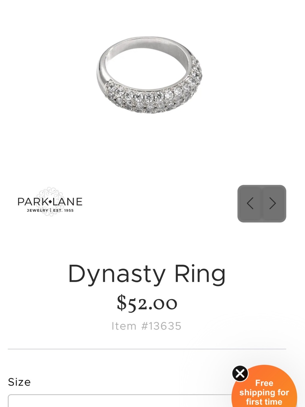 Park Lane Silver Pavé Crystal Dome Ring
